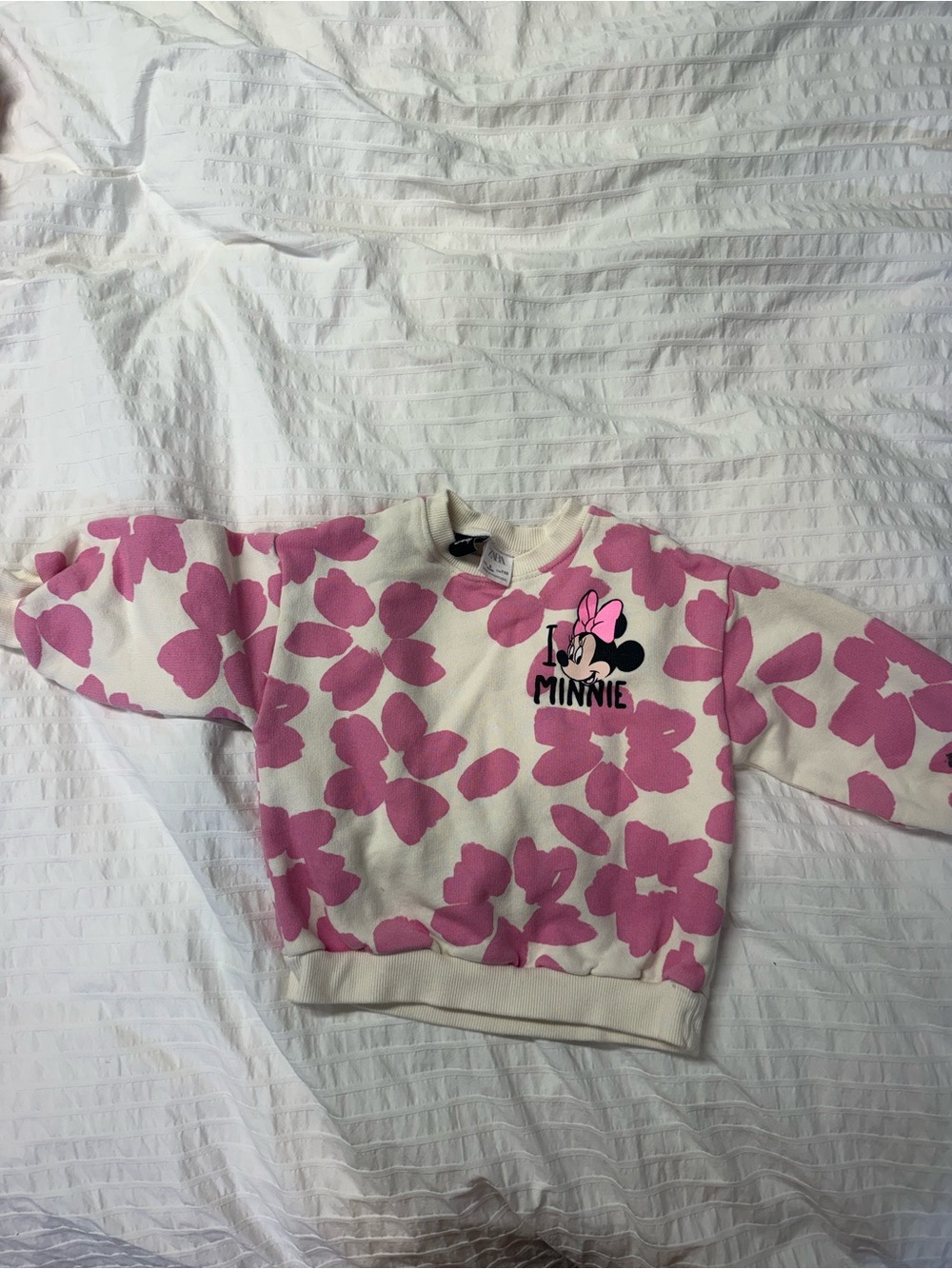 Zara Cream Sweatshirt with Pink Floral Minnie Mouse Graphic